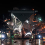 view of the USS Ford at night