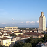 Aerial view of UT Austin campus and the UT Tower