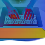 colorful illustration of hands on a laptop keyboard