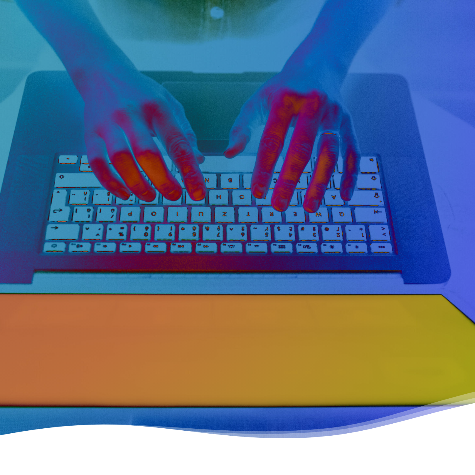 colorful illustration of hands on a laptop keyboard