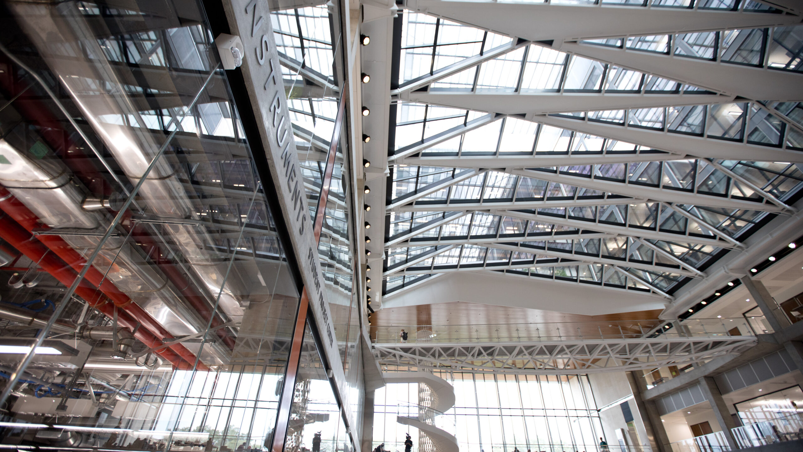 Looking up a the ceiling of the EER inside the atrium
