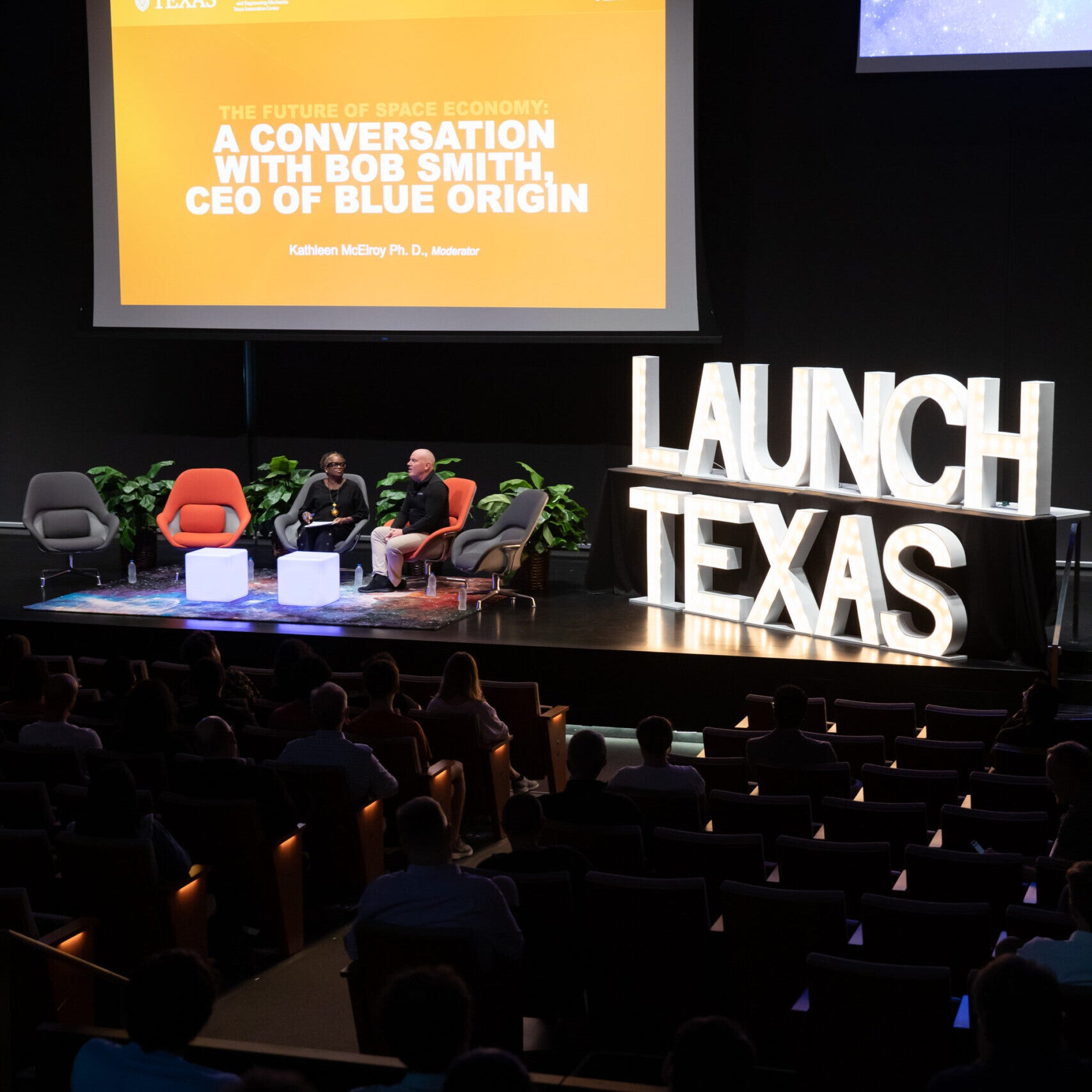 Stage and audience at UT Austin Launch Texas event