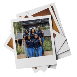 Polaroid of Texas Engineers Morgan Owens, Brianna Nealy, Aaliyah Lemons, Shandria Martin and Taylor Sullivan