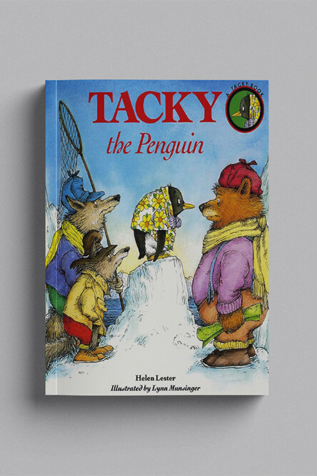 Tacky the Penguin book on a table