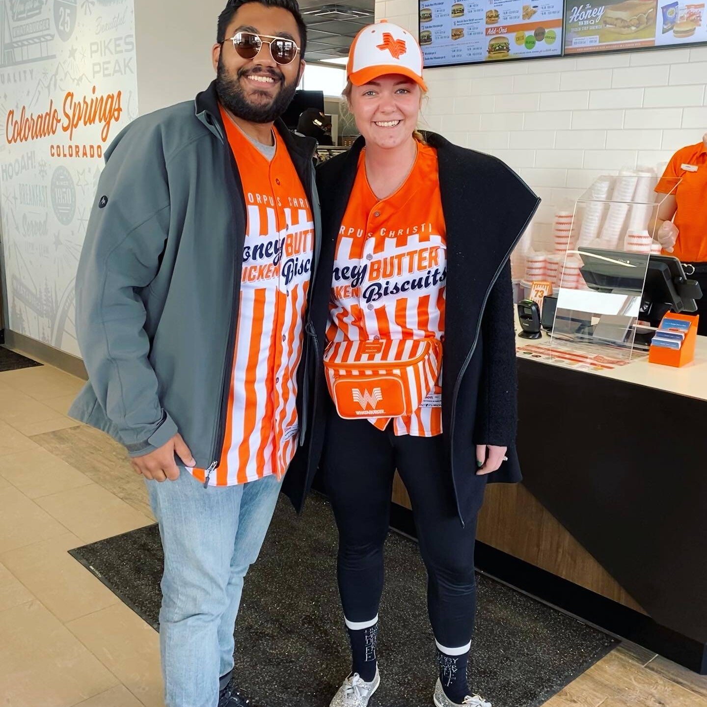 Texas Engineers Kelsea and Amritpreet Kang wearing Whataburger apparel