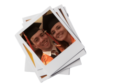 Polaroid of Shannon and Chase graduating