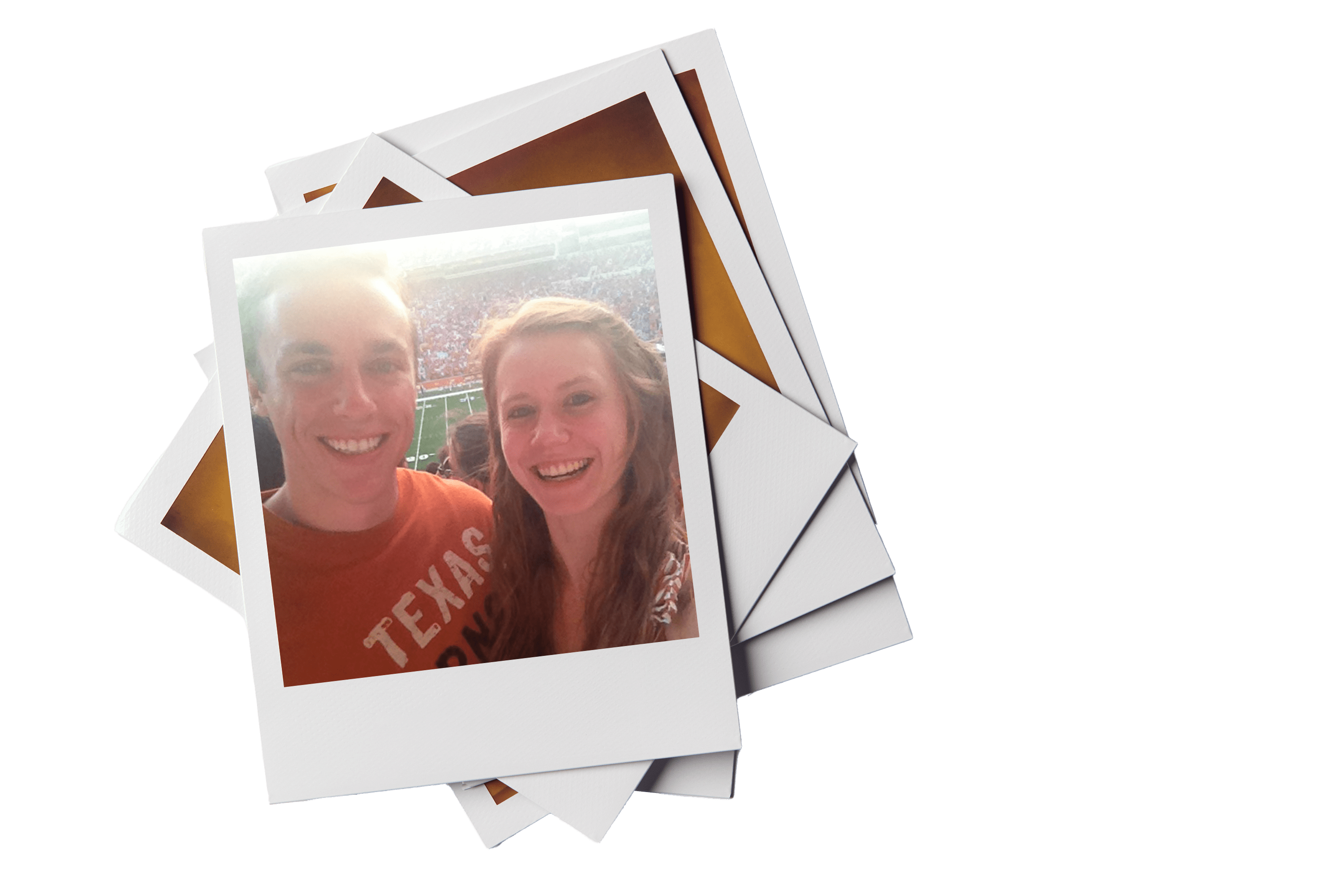 Polaroid of Katie and Kemp Lewis at UT Austin football game
