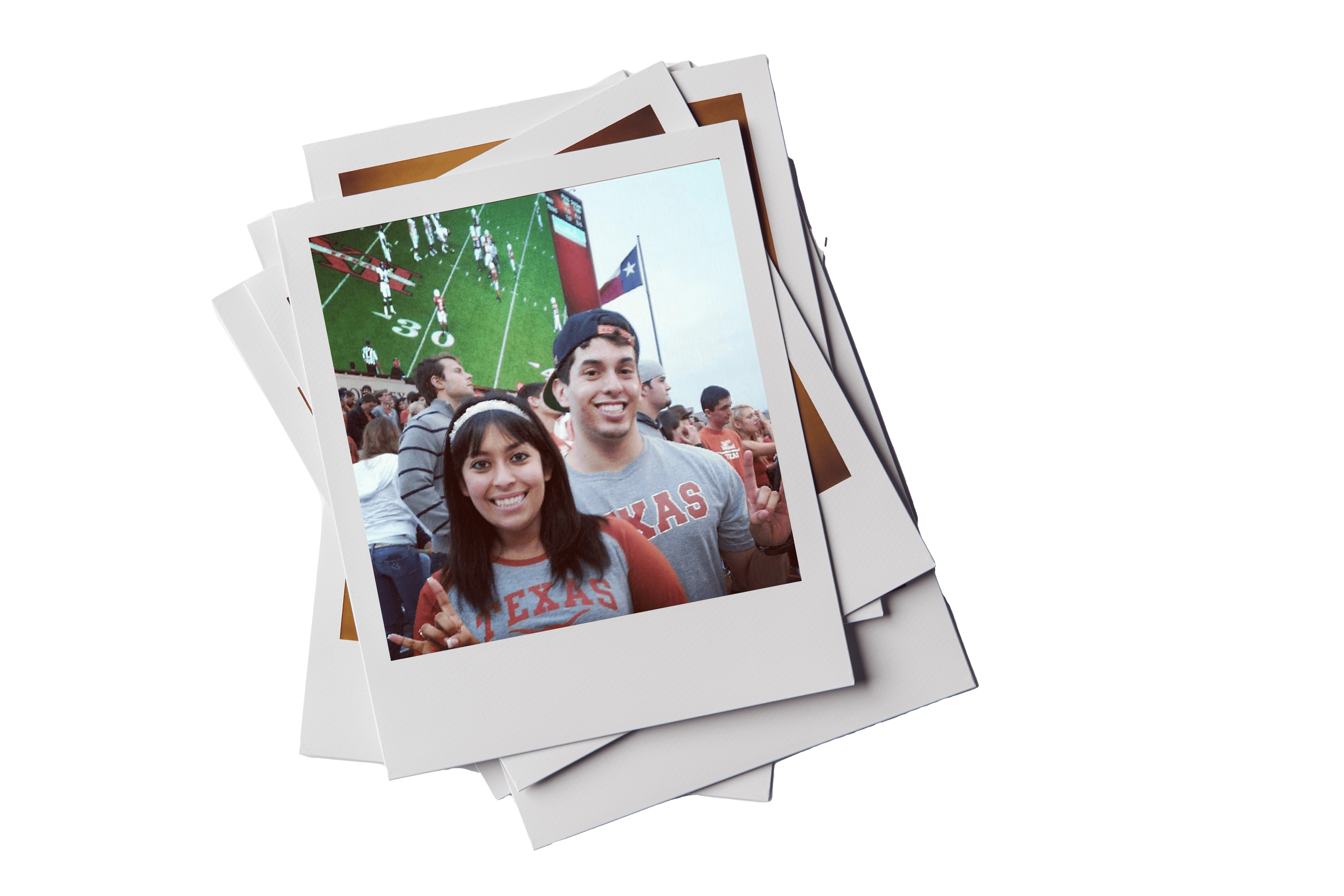 Polaroid of Texas Engineers Anali and Julian Gonzalez at UT Austin football game