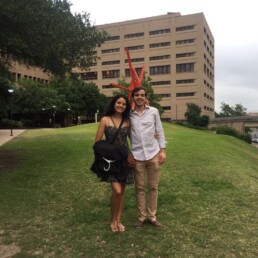 Laura and Santiago in front of Clock Knot