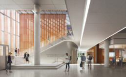 Graphic rendering of Autry C. Stephens Engineering Discovery Building Lobby