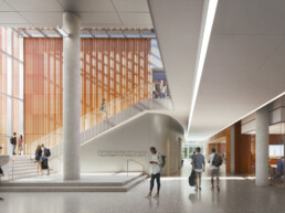 Graphic rendering of Autry C. Stephens Engineering Discovery Building lobby.