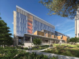 Graphic rendering of exterior of Autry C. Stephens Engineering Discovery Building
