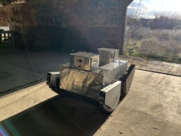 Robot prototype inside covered building