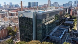 Aerial view of the Autry C. Stephens Engineering Discovery Building on UT campus