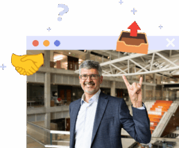Graphic of Texas Engineering dean Roger Bonnecaze in small computer window