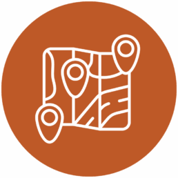 Graphic icon of map with location pin points