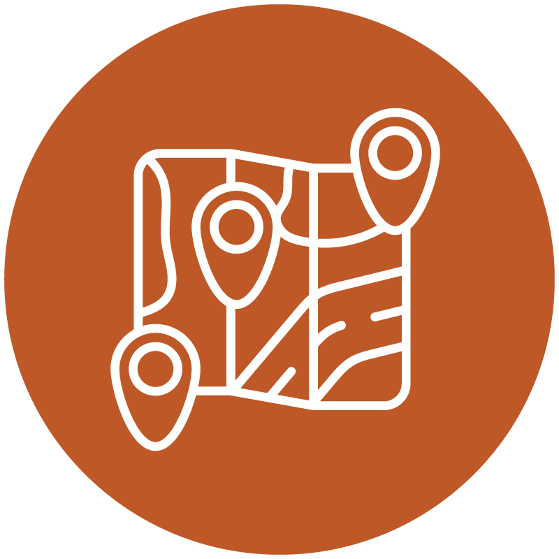 Graphic icon of map with location pin points
