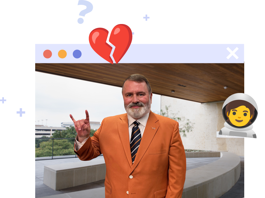 Graphic of Dan Deans within cartoon web browser window