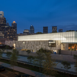The Barnes Foundation building lit up at night