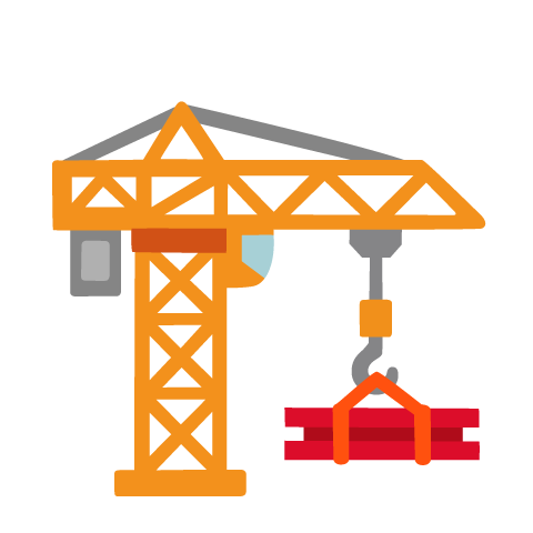 Illustration of construction crane lifting beams