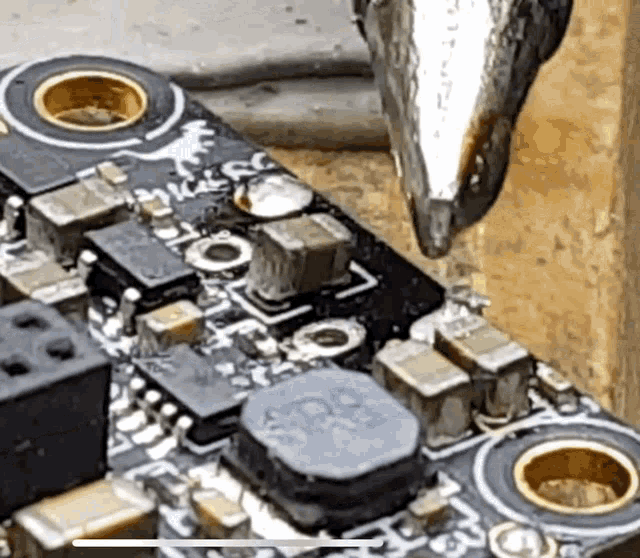 GIF of bad soldering on circuit board